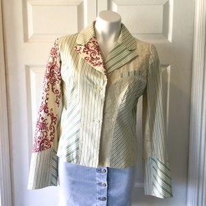Anthropologie Elevenses Embroidered Striped Blazer